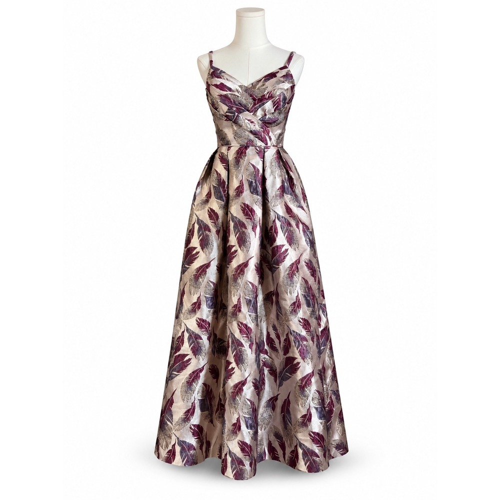 Morgan & Co. | Feather Brocade Metallic Formal Gown Merlot Rose Size 3